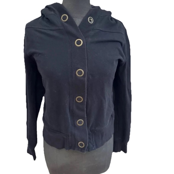 SO large‎ Y2K black cotton poly juniors large big snap lightweight jacket fleece - Picture 1 of 9